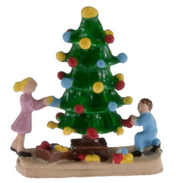 Dollhouse Miniature Christmas Tree with Children
